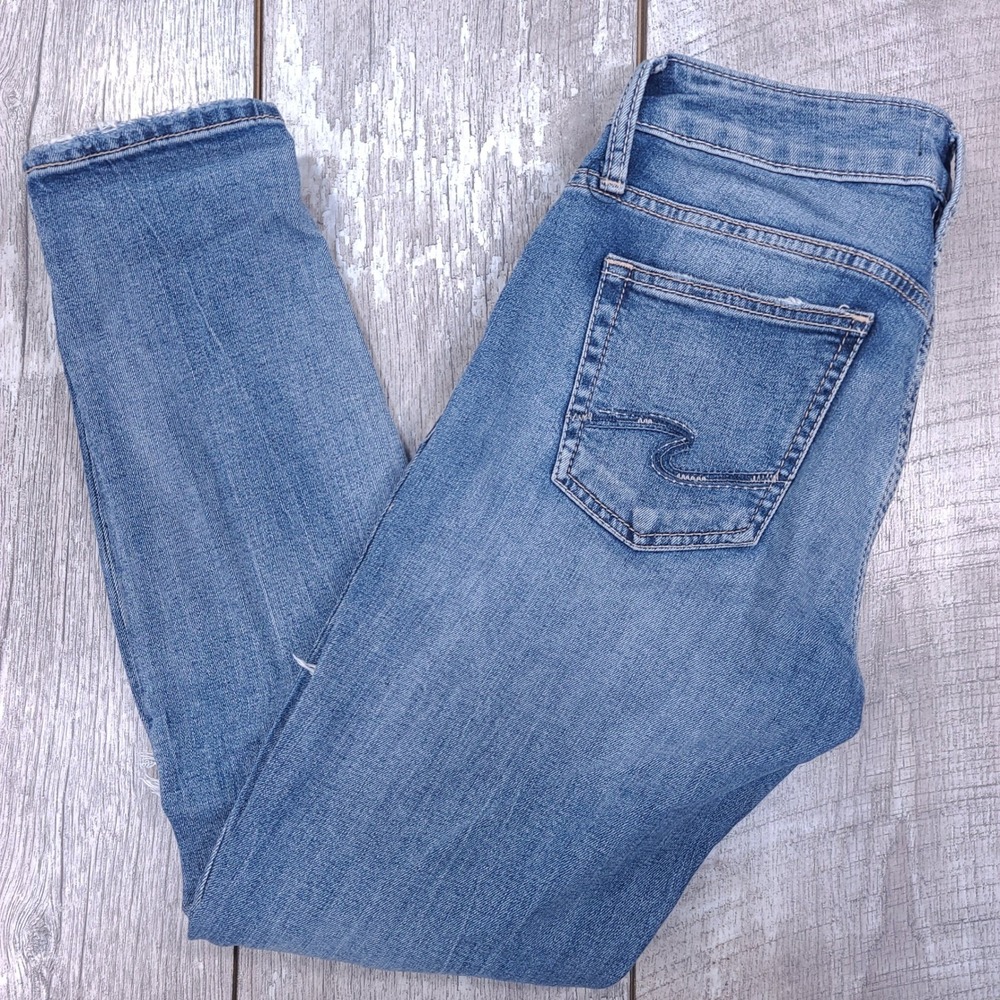 Silver Jeans Boyfriend Women Size 24x27 Blue Distressed Ripped Denim Pants